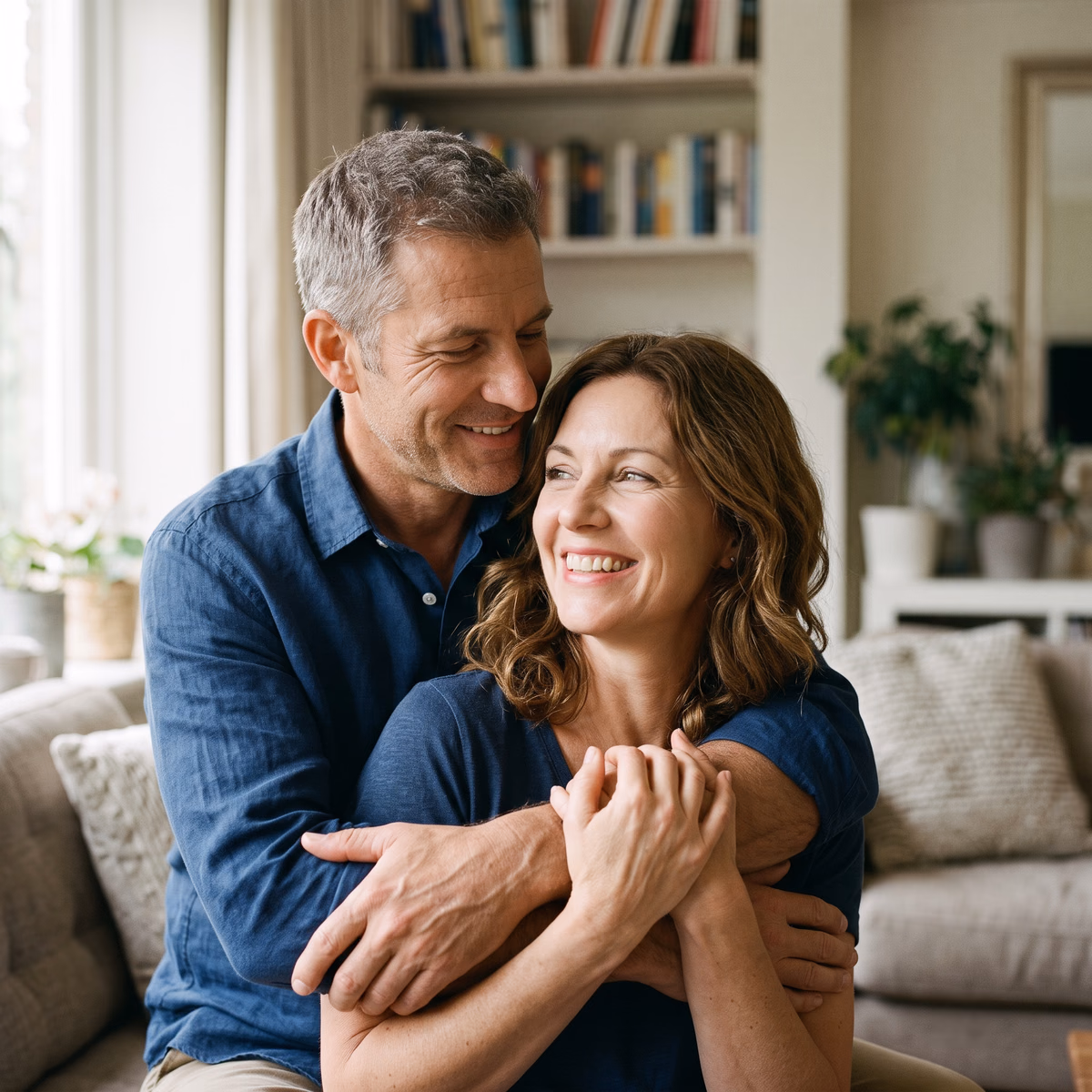 Couple embracing after starting treatment for low libido and low testosterone